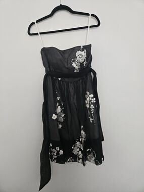 White House Black Market Strapless Dress in Black and Cream